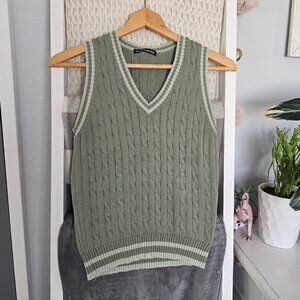 Brandy Melville Olive Green Sweater Vest | Size M Preppy Knit Pullover